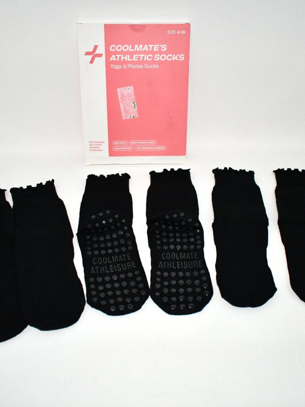 COOLMATE Pilates Grip Socks, Black, 3 Pairs, Non Slip, Yoga, NWT